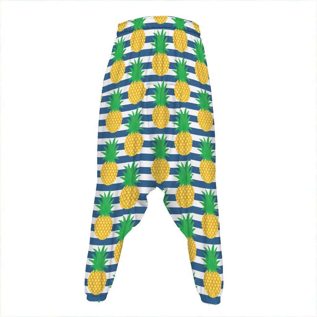 Blue Striped Pineapple Pattern Print Hammer Pants