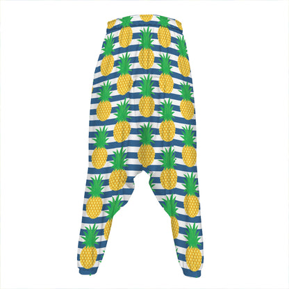 Blue Striped Pineapple Pattern Print Hammer Pants