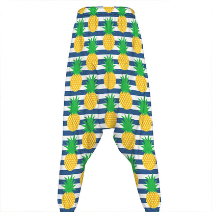 Blue Striped Pineapple Pattern Print Hammer Pants