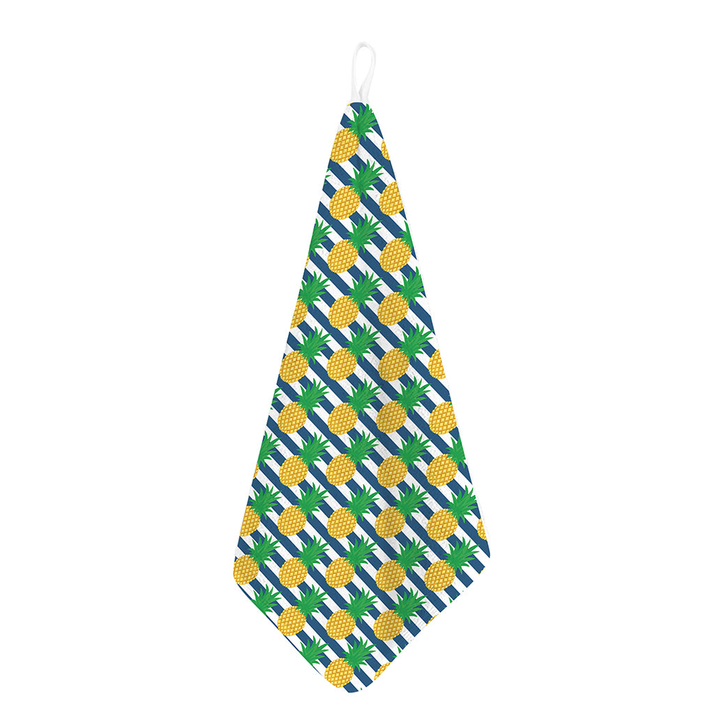 Blue Striped Pineapple Pattern Print Hand Towel