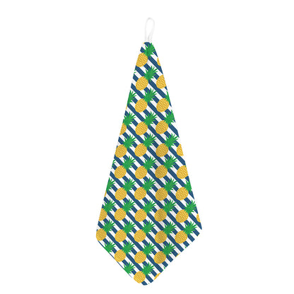 Blue Striped Pineapple Pattern Print Hand Towel