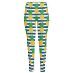 Blue Striped Pineapple Pattern Print High-Waisted Pocket Leggings