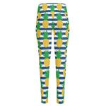 Blue Striped Pineapple Pattern Print High-Waisted Pocket Leggings