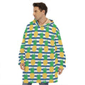 Blue Striped Pineapple Pattern Print Hoodie Blanket