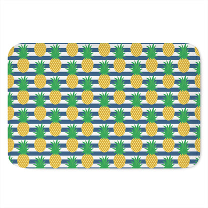 Blue Striped Pineapple Pattern Print Indoor Door Mat