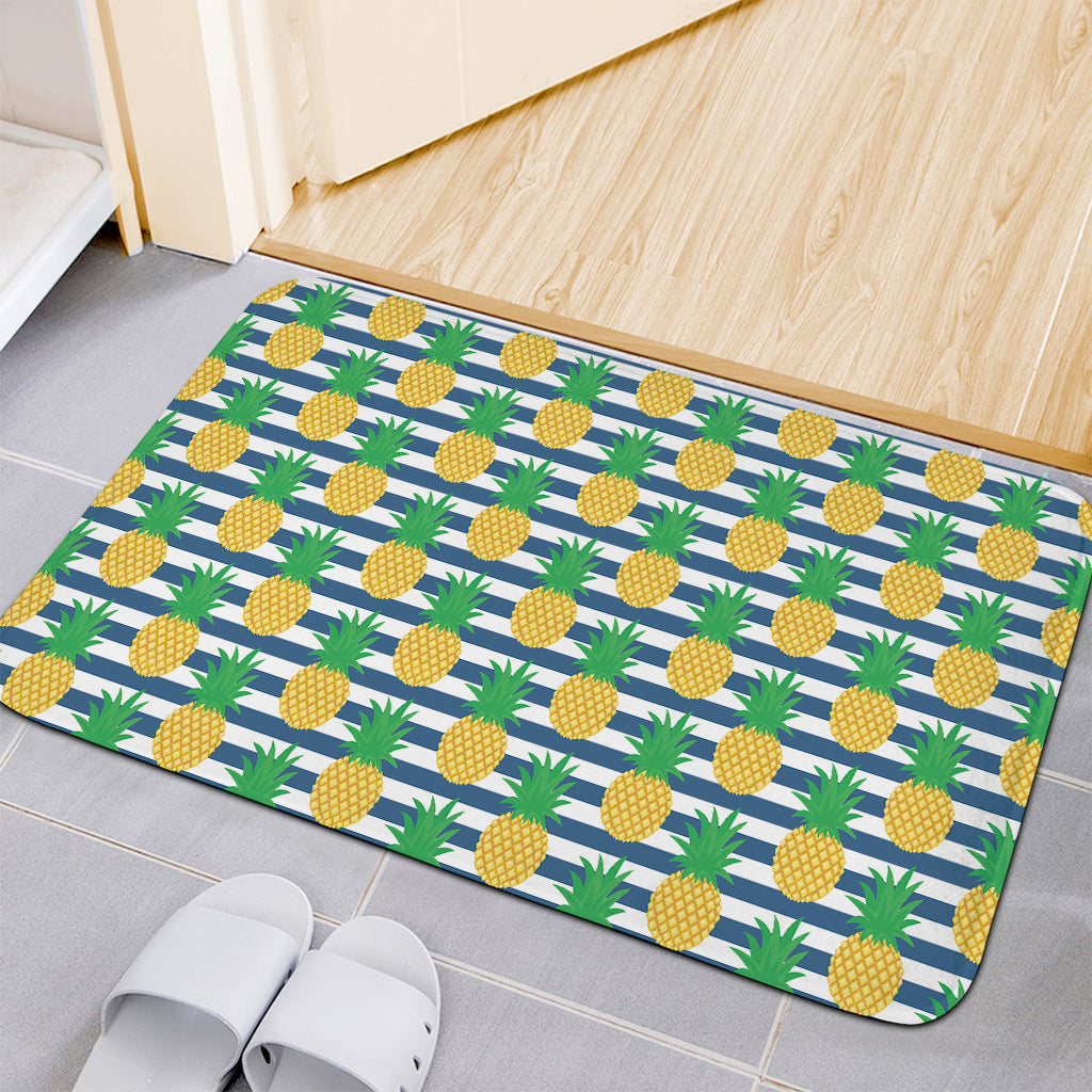Blue Striped Pineapple Pattern Print Indoor Door Mat