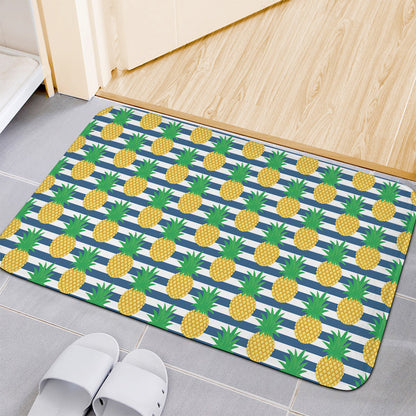 Blue Striped Pineapple Pattern Print Indoor Door Mat