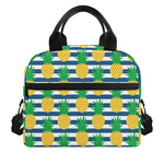 Blue Striped Pineapple Pattern Print Insulated Lunch Bag