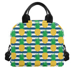 Blue Striped Pineapple Pattern Print Insulated Lunch Bag