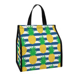 Blue Striped Pineapple Pattern Print Insulated Lunch Tote