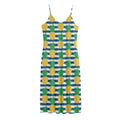 Blue Striped Pineapple Pattern Print Jersey Midi Cami Dress