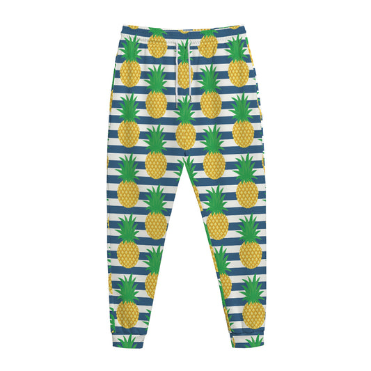 Blue Striped Pineapple Pattern Print Jogger Pants