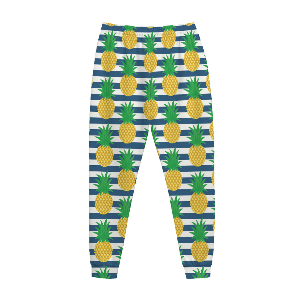 Blue Striped Pineapple Pattern Print Jogger Pants