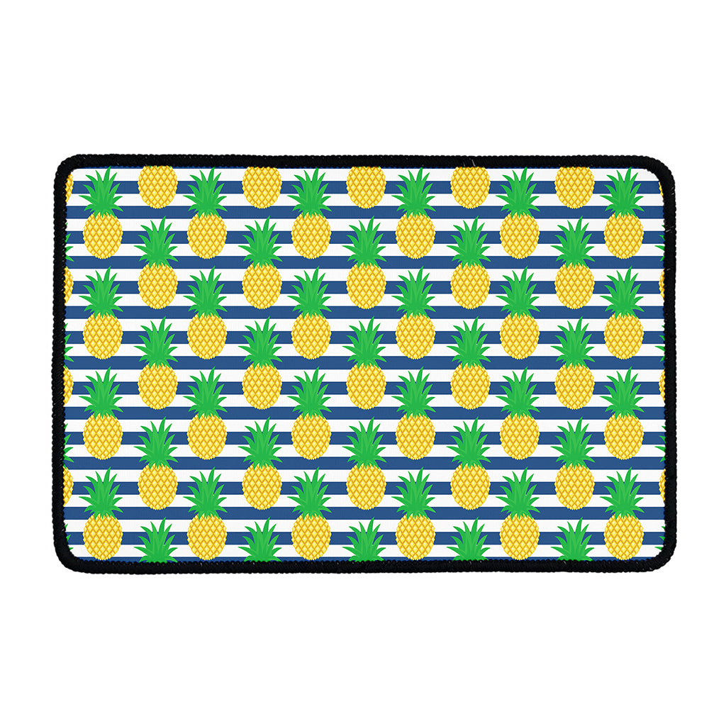 Blue Striped Pineapple Pattern Print Kitchen Mat