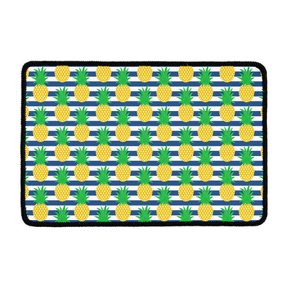 Blue Striped Pineapple Pattern Print Kitchen Mat