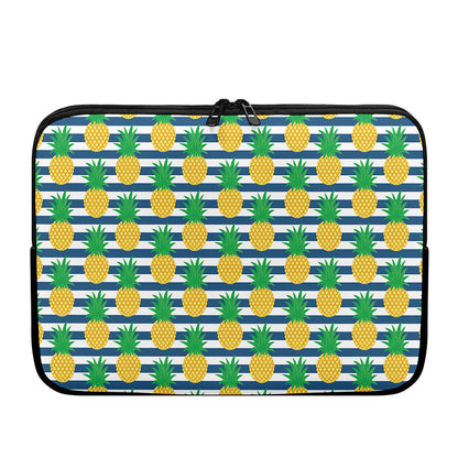Blue Striped Pineapple Pattern Print Laptop Sleeve