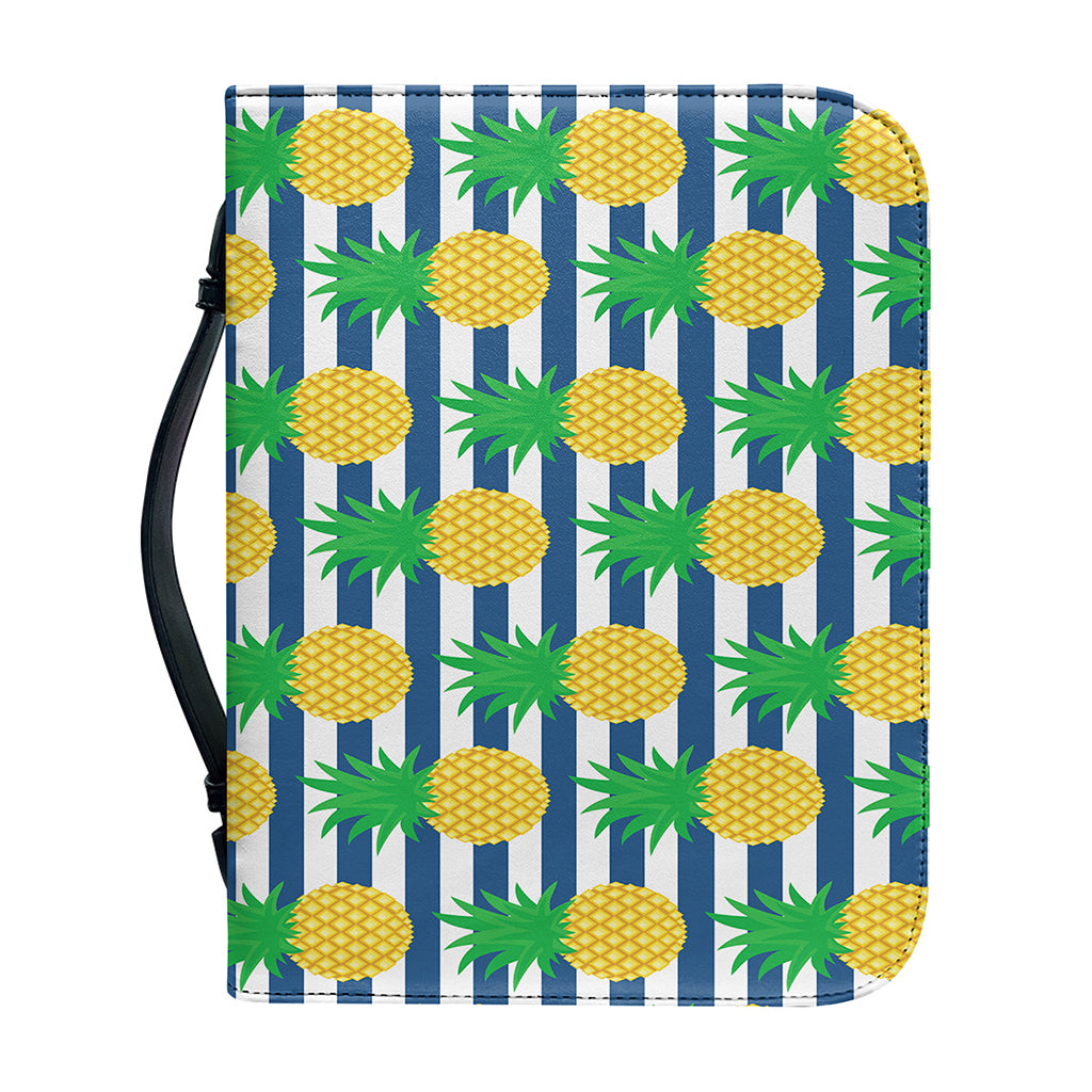 Blue Striped Pineapple Pattern Print Leather Bible Cover