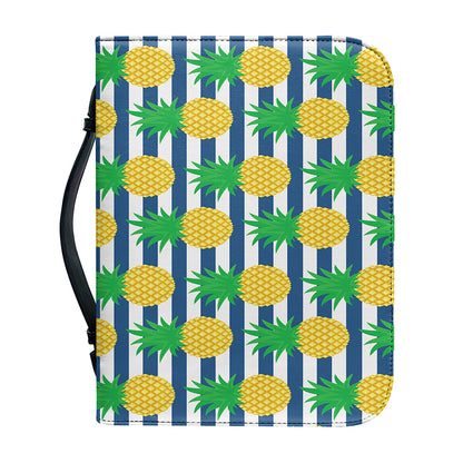 Blue Striped Pineapple Pattern Print Leather Bible Cover