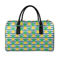 Blue Striped Pineapple Pattern Print Leather Duffel Bag