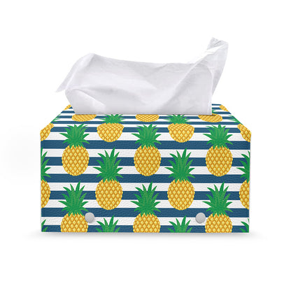 Blue Striped Pineapple Pattern Print Leather Tissue Box Cover