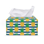 Blue Striped Pineapple Pattern Print Leather Tissue Box Cover
