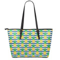 Blue Striped Pineapple Pattern Print Leather Tote Bag With Zipper