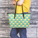 Blue Striped Pineapple Pattern Print Leather Tote Bag