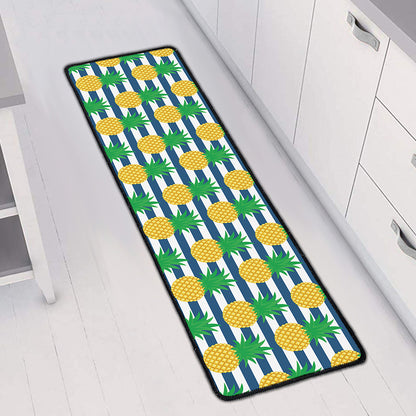 Blue Striped Pineapple Pattern Print Long Kitchen Mat