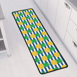 Blue Striped Pineapple Pattern Print Long Kitchen Mat