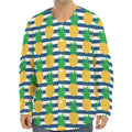Blue Striped Pineapple Pattern Print Long Sleeve Baseball Jersey