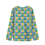 Blue Striped Pineapple Pattern Print Long Sleeve Short Coat
