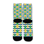 Blue Striped Pineapple Pattern Print Long Socks