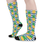 Blue Striped Pineapple Pattern Print Long Socks