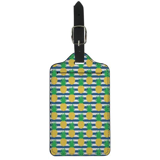 Blue Striped Pineapple Pattern Print Luggage Tag