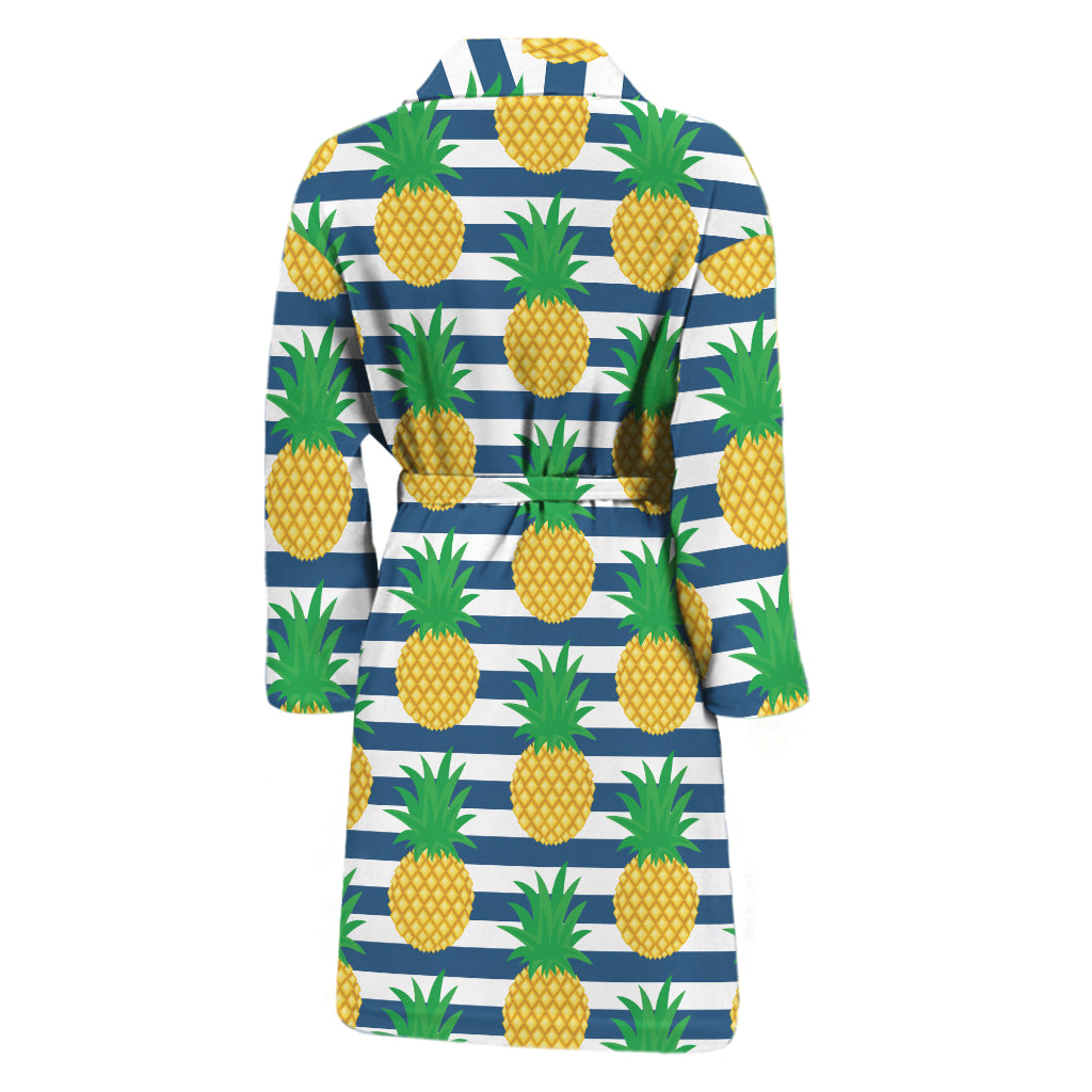 Blue Striped Pineapple Pattern Print Men's Bathrobe