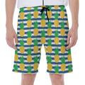 Blue Striped Pineapple Pattern Print Men's Beach Shorts