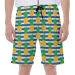 Blue Striped Pineapple Pattern Print Men's Beach Shorts