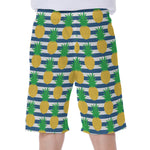 Blue Striped Pineapple Pattern Print Men's Beach Shorts