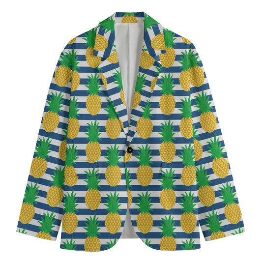 Blue Striped Pineapple Pattern Print Men's Blazer
