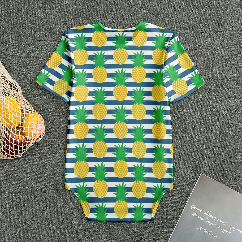 Blue Striped Pineapple Pattern Print Men's Bodysuit
