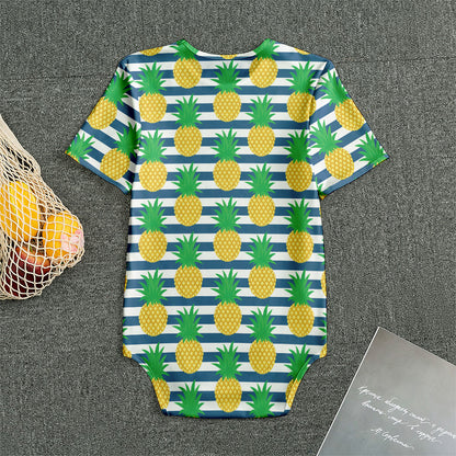 Blue Striped Pineapple Pattern Print Men's Bodysuit