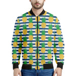 Blue Striped Pineapple Pattern Print Men's Bomber Jacket
