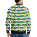 Blue Striped Pineapple Pattern Print Men's Bomber Jacket