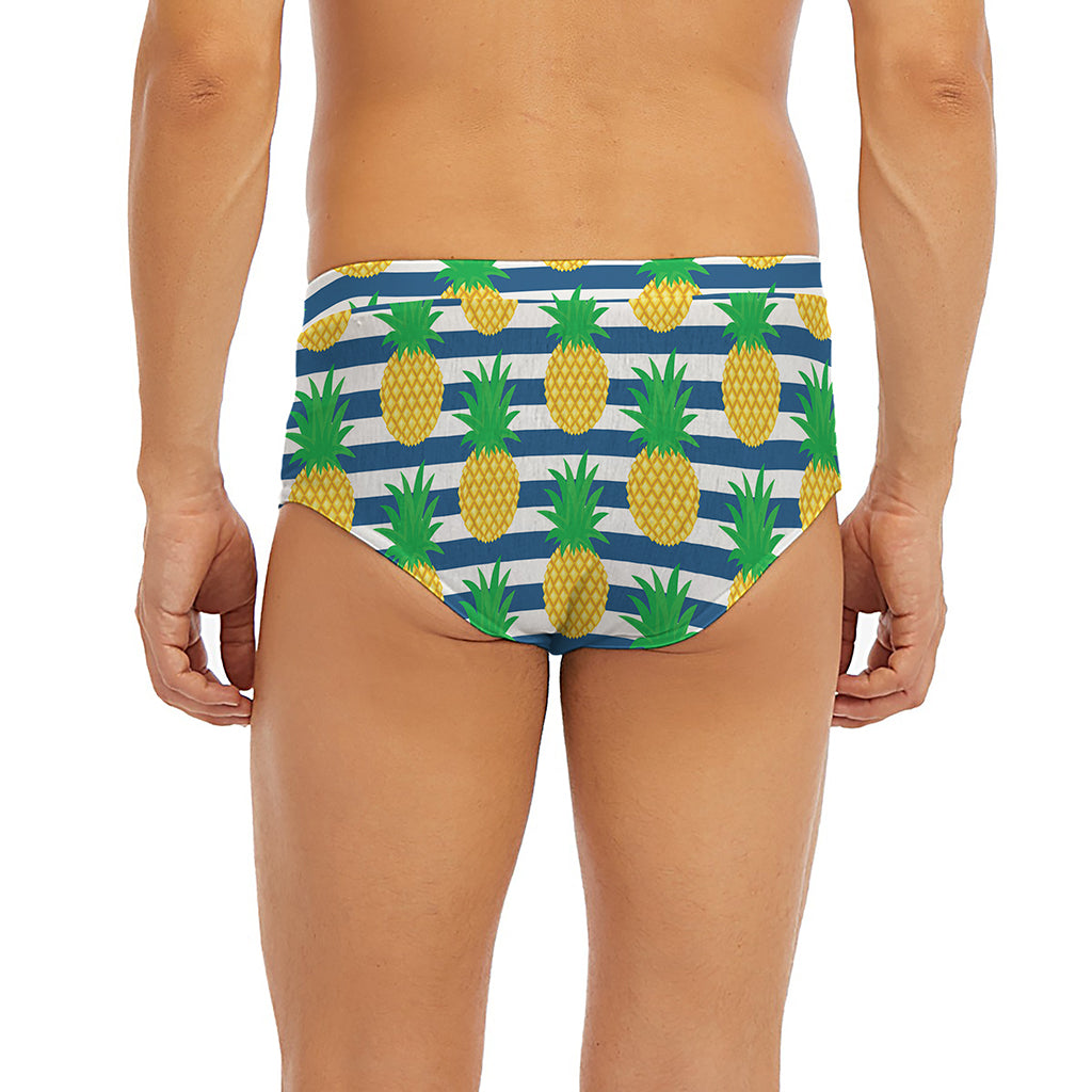 Blue Striped Pineapple Pattern Print Men's Briefs