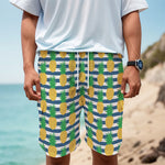 Blue Striped Pineapple Pattern Print Men's Cargo Shorts