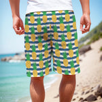 Blue Striped Pineapple Pattern Print Men's Cargo Shorts