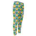 Blue Striped Pineapple Pattern Print Men's Compression Pants