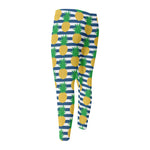 Blue Striped Pineapple Pattern Print Men's Compression Pants