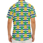 Blue Striped Pineapple Pattern Print Men's Deep V-Neck Shirt