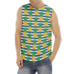 Blue Striped Pineapple Pattern Print Men's Fitness Tank Top